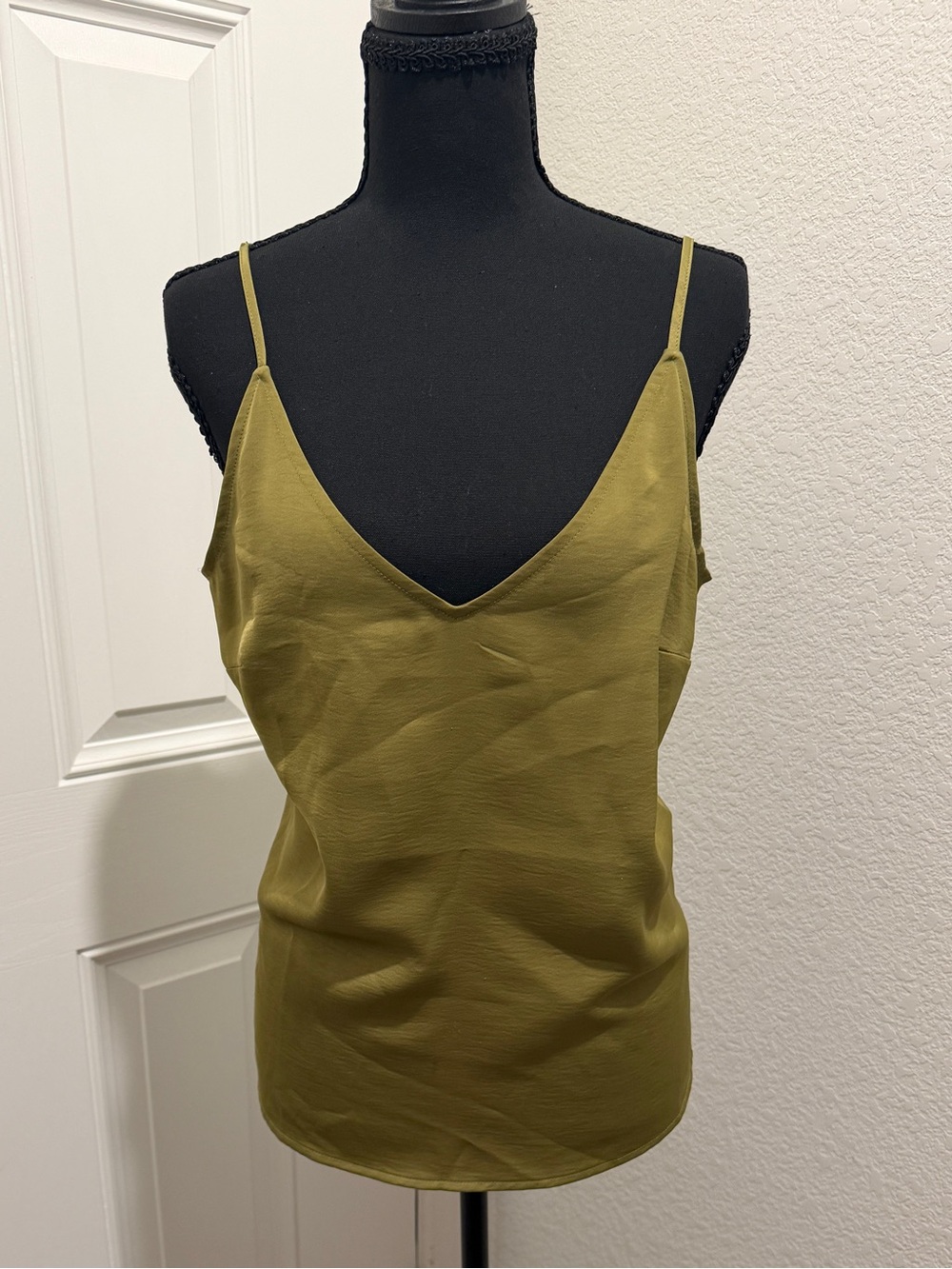 A New Day Olive Green Satin V-Neck Cami Tank Top – Medium